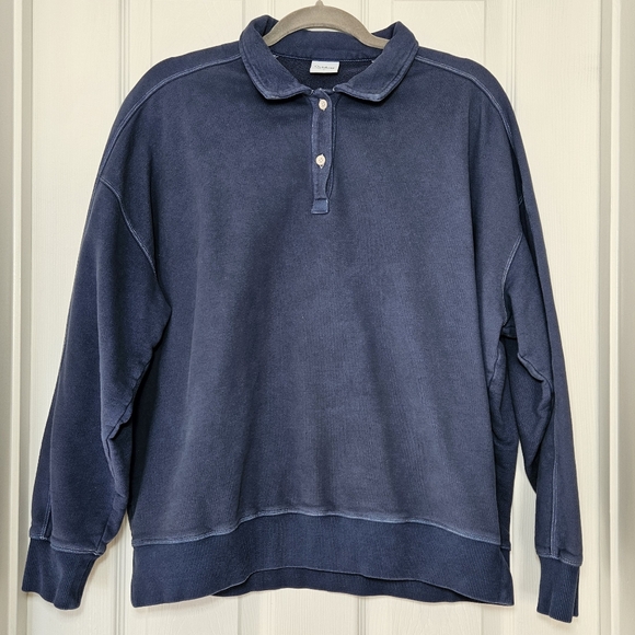 Outdoor Voices Tops - Outdoor Voices - Polo Button Cotton Sweatshirt - Navy Blue - Small